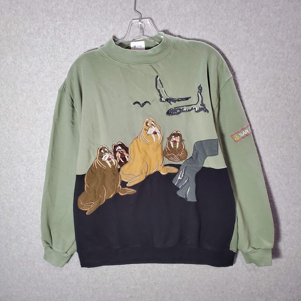 VINTAGE Elk Casuals‎ Women Sweatshirt Medium Olive Walrus San Francisco